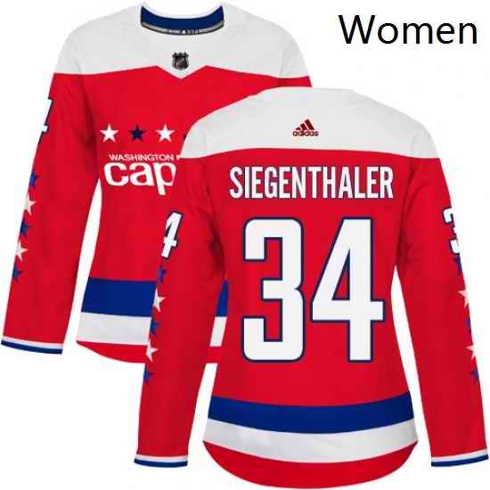 Womens Adidas Washington Capitals 34 Jonas Siegenthaler Authentic Red Alternate NHL Jersey